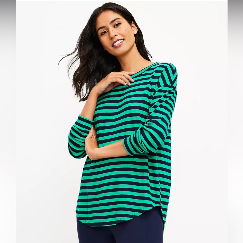 ⭐️$5⭐️ LOFT Lou&Grey Stripe Ribbed Signaturesoft Top, Size Medium, EUC